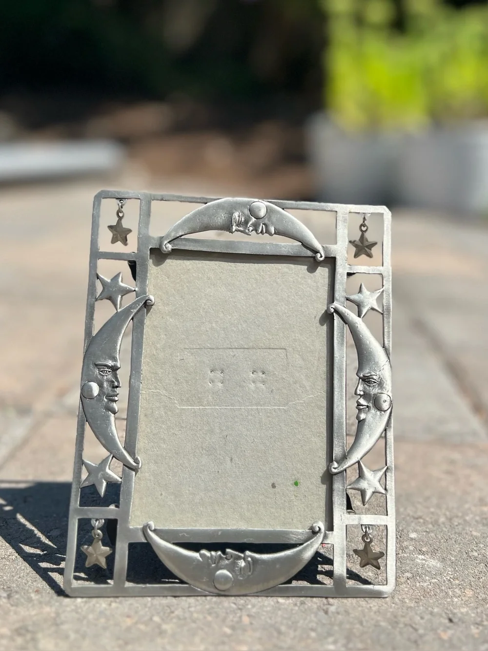 Vintage Pewter Celestial Picture Frame | Man in the Moon & Star Cutout Frame